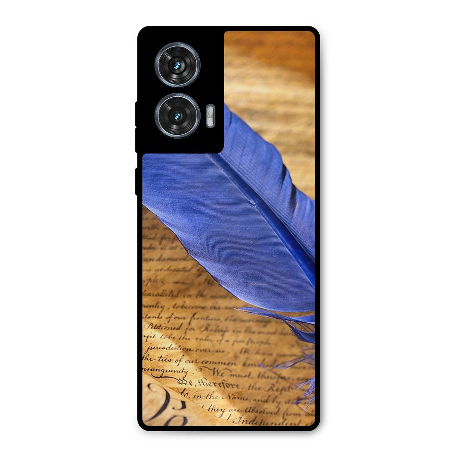 Beautiful Blue Feather Metal Back Case for Motorola Edge 50 Fusion