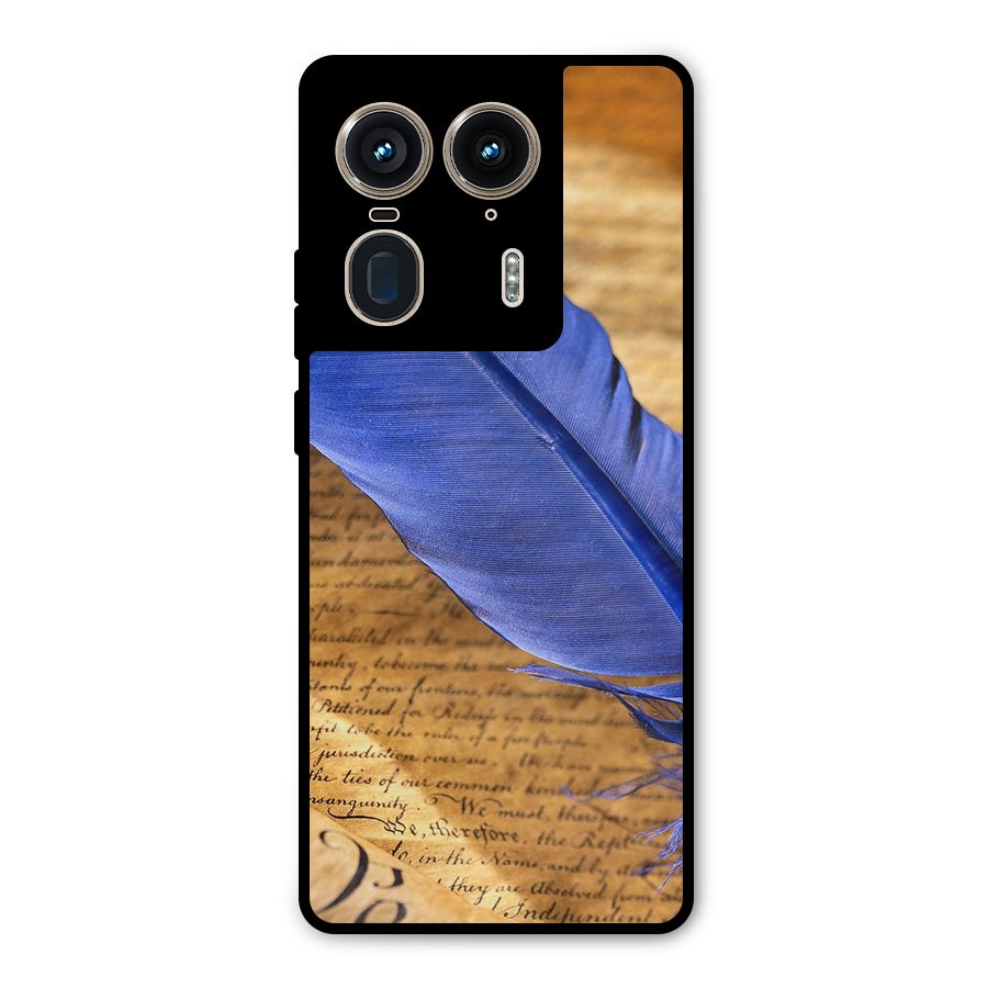 Beautiful Blue Feather Metal Back Case for Motorola Edge 50 Ultra