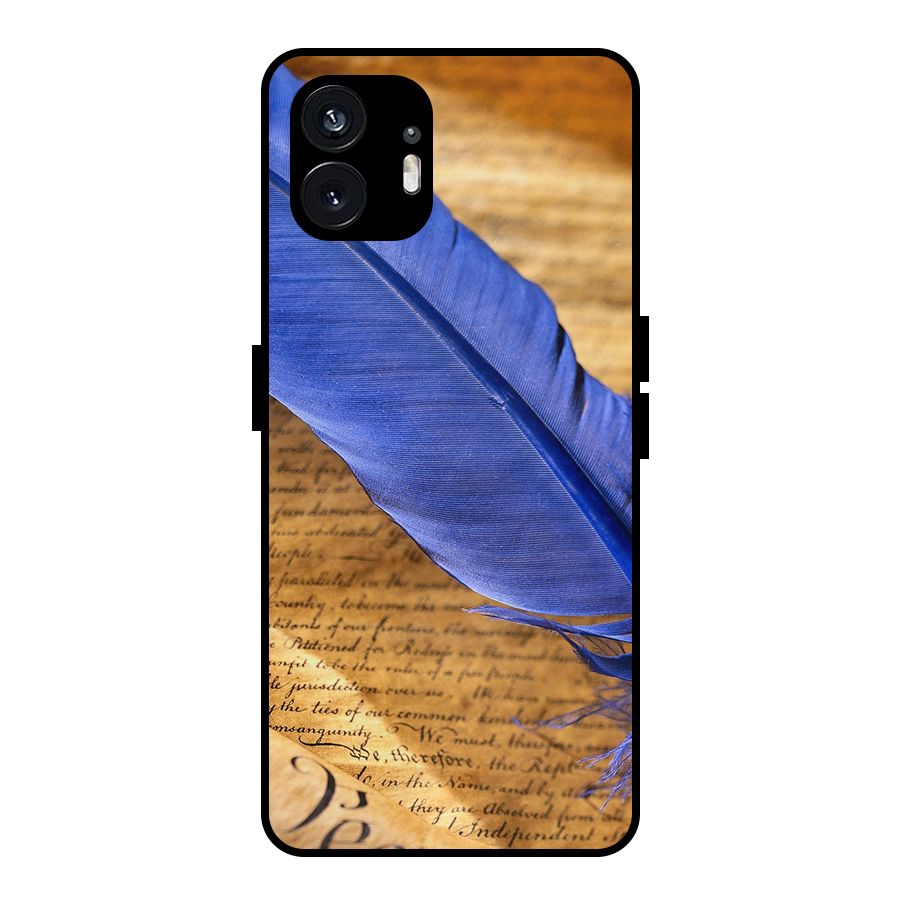 Beautiful Blue Feather Metal Back Case for Nothing Phone 2
