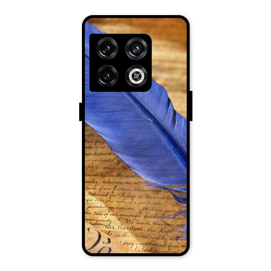 Beautiful Blue Feather Metal Back Case for OnePlus 10 Pro 5G