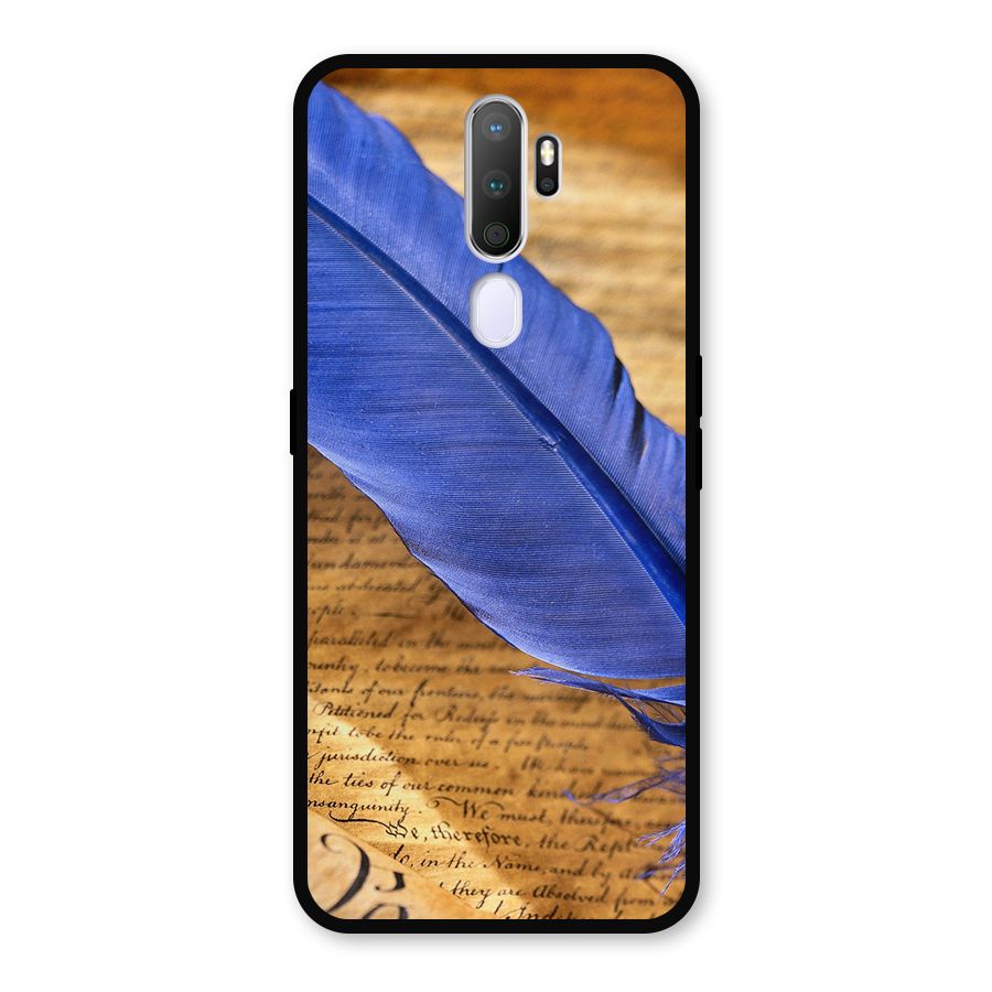 Beautiful Blue Feather Metal Back Case for Oppo A9 (2020)