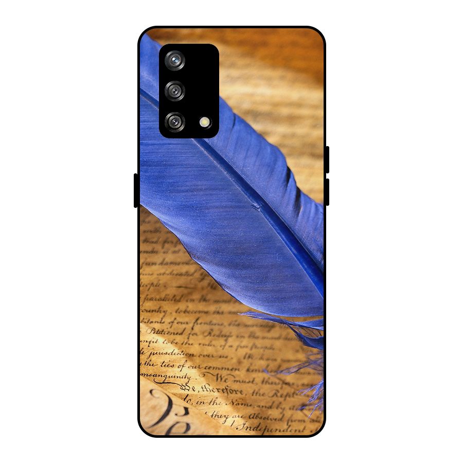 Beautiful Blue Feather Metal Back Case for Oppo F19