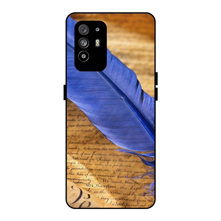 Beautiful Blue Feather Metal Back Case for Oppo F19 Pro Plus 5G