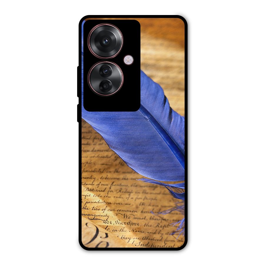 Beautiful Blue Feather Metal Back Case for Oppo F25 Pro