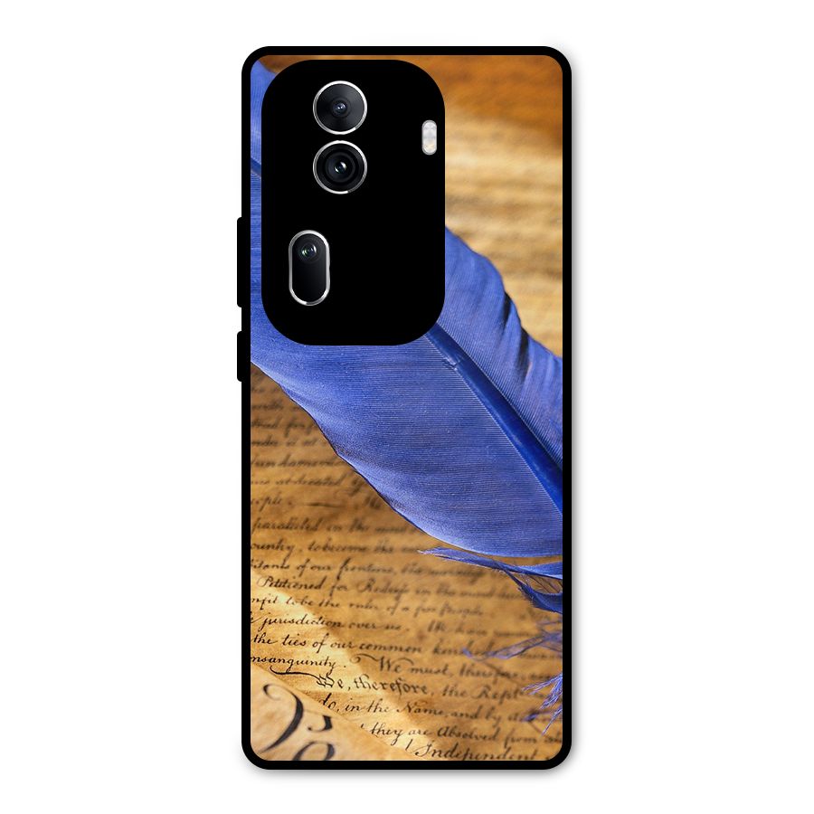 Beautiful Blue Feather Metal Back Case for Oppo Reno11 Pro 5G