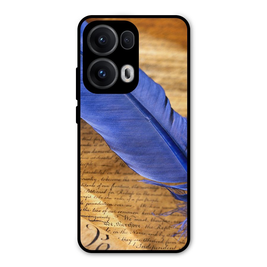 Beautiful Blue Feather Metal Back Case for Oppo Reno13 Pro