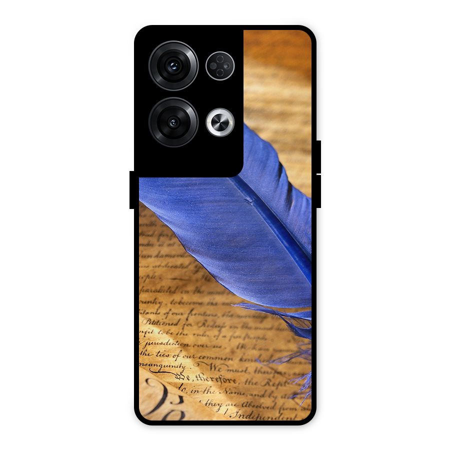 Beautiful Blue Feather Metal Back Case for Oppo Reno8 Pro 5G