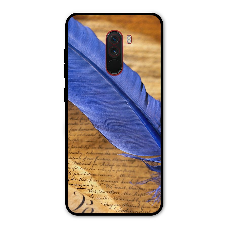 Beautiful Blue Feather Metal Back Case for Poco F1