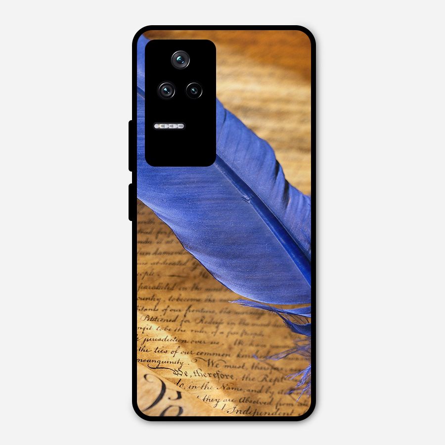 Beautiful Blue Feather Metal Back Case for Poco F4 5G