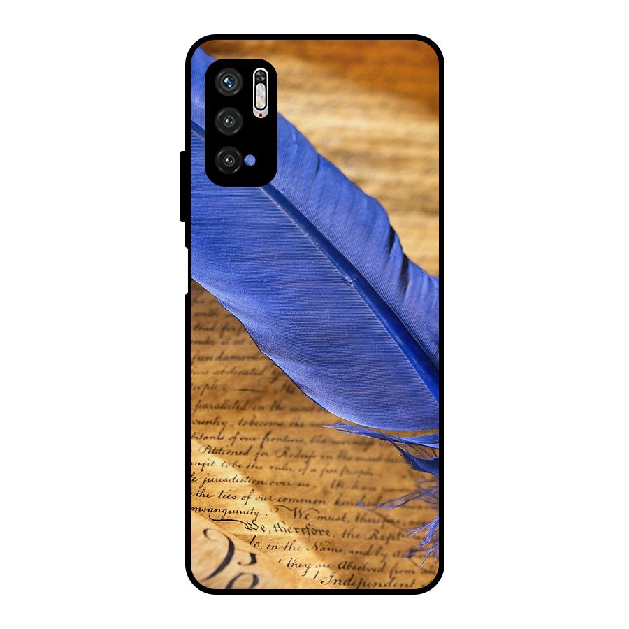 Beautiful Blue Feather Metal Back Case for Poco M3 Pro 5G