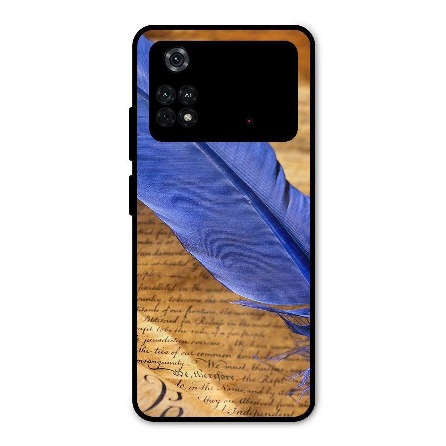 Beautiful Blue Feather Metal Back Case for Poco M4 Pro 4G