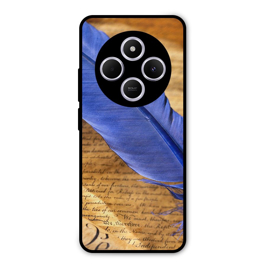 Beautiful Blue Feather Metal Back Case for Poco M7