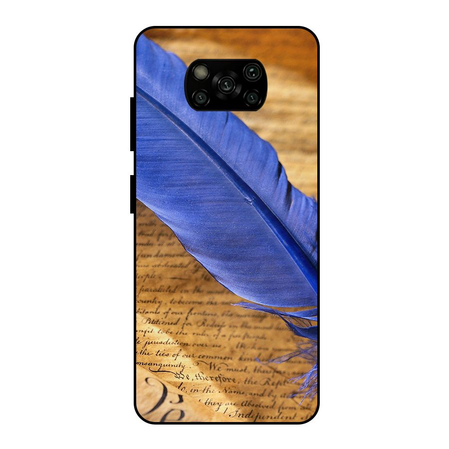 Beautiful Blue Feather Metal Back Case for Poco X3