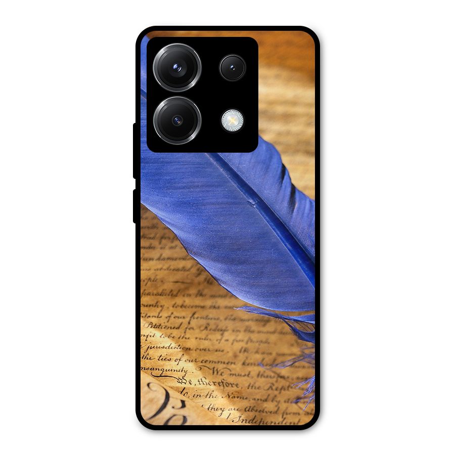 Beautiful Blue Feather Metal Back Case for Poco X6