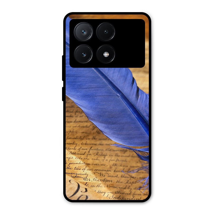 Beautiful Blue Feather Metal Back Case for Poco X6 Pro