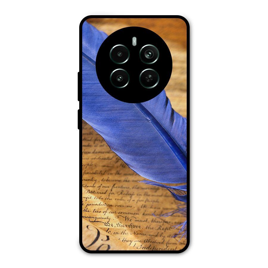 Beautiful Blue Feather Metal Back Case for Realme 12 Plus