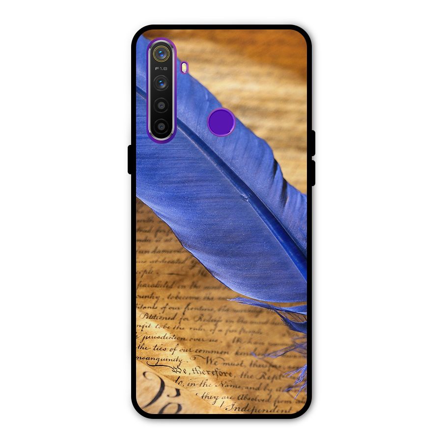 Beautiful Blue Feather Metal Back Case for Realme 5i