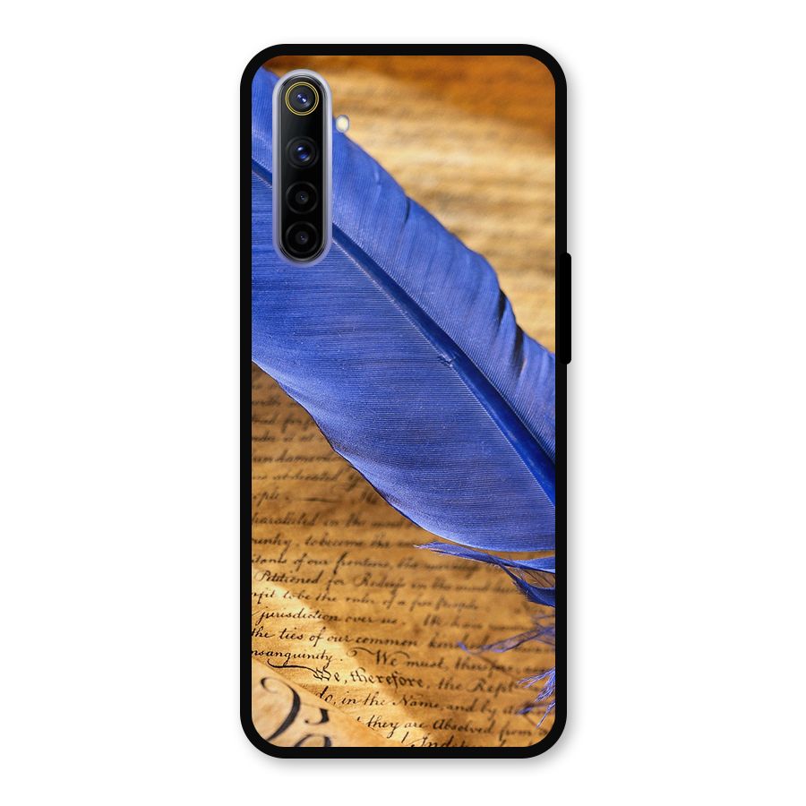 Beautiful Blue Feather Metal Back Case for Realme 6