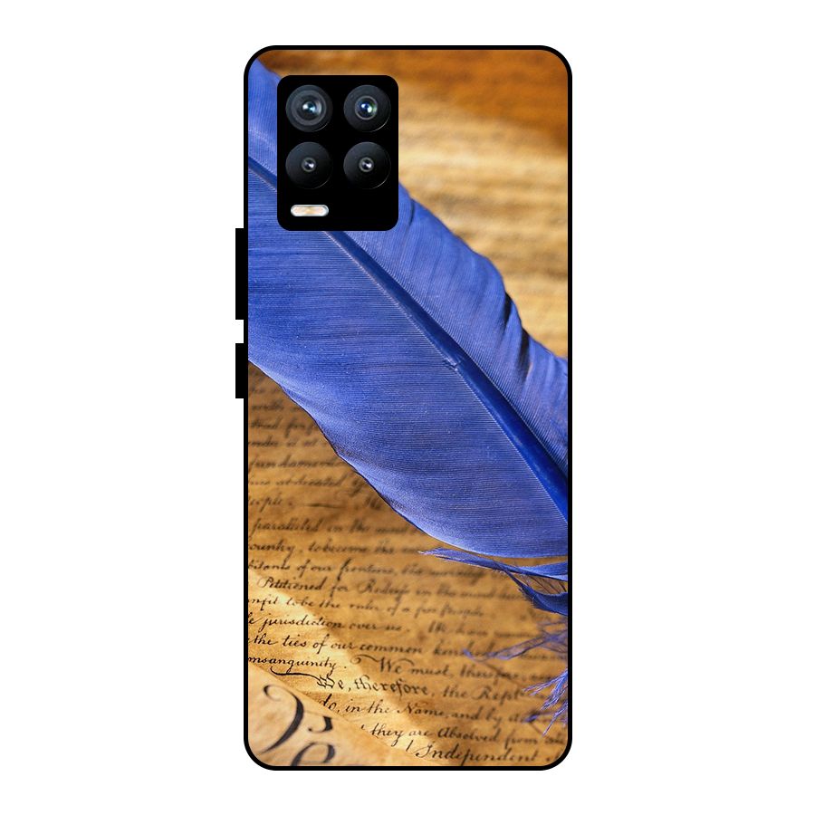 Beautiful Blue Feather Metal Back Case for Realme 8 Pro