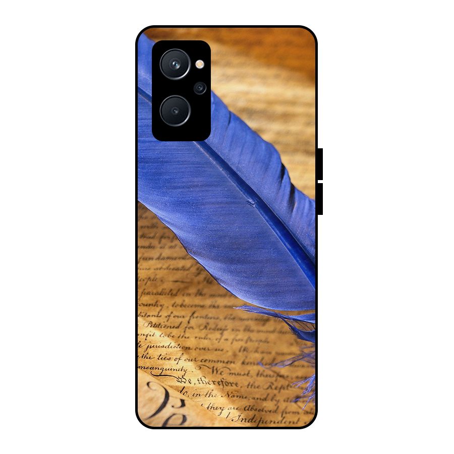 Beautiful Blue Feather Metal Back Case for Realme 9i 5G