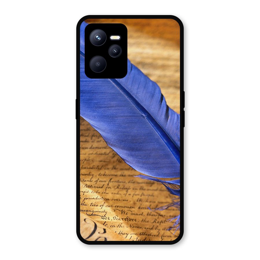 Beautiful Blue Feather Metal Back Case for Realme C35