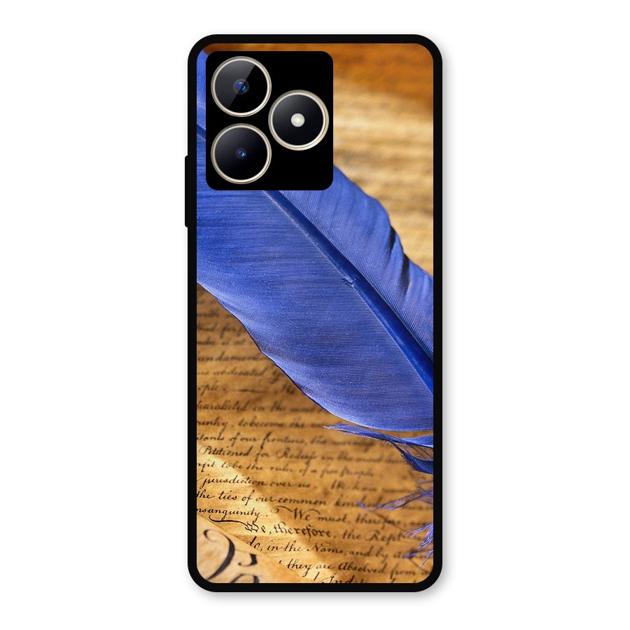 Beautiful Blue Feather Metal Back Case for Realme C53