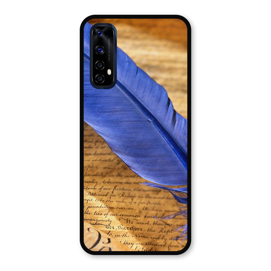 Beautiful Blue Feather Metal Back Case for Realme Narzo 20 Pro