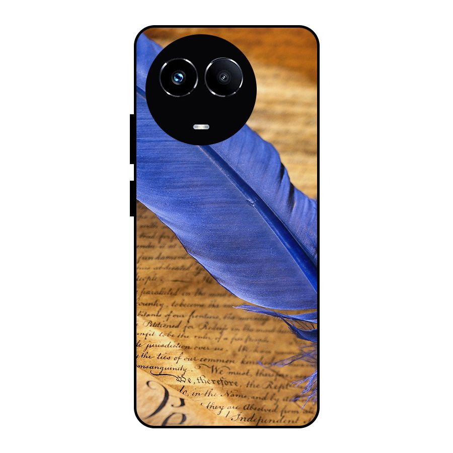 Beautiful Blue Feather Metal Back Case for Realme Narzo 60X
