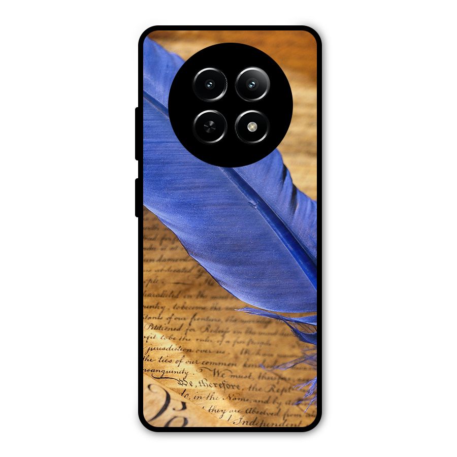 Beautiful Blue Feather Metal Back Case for Realme Narzo 70x 5G