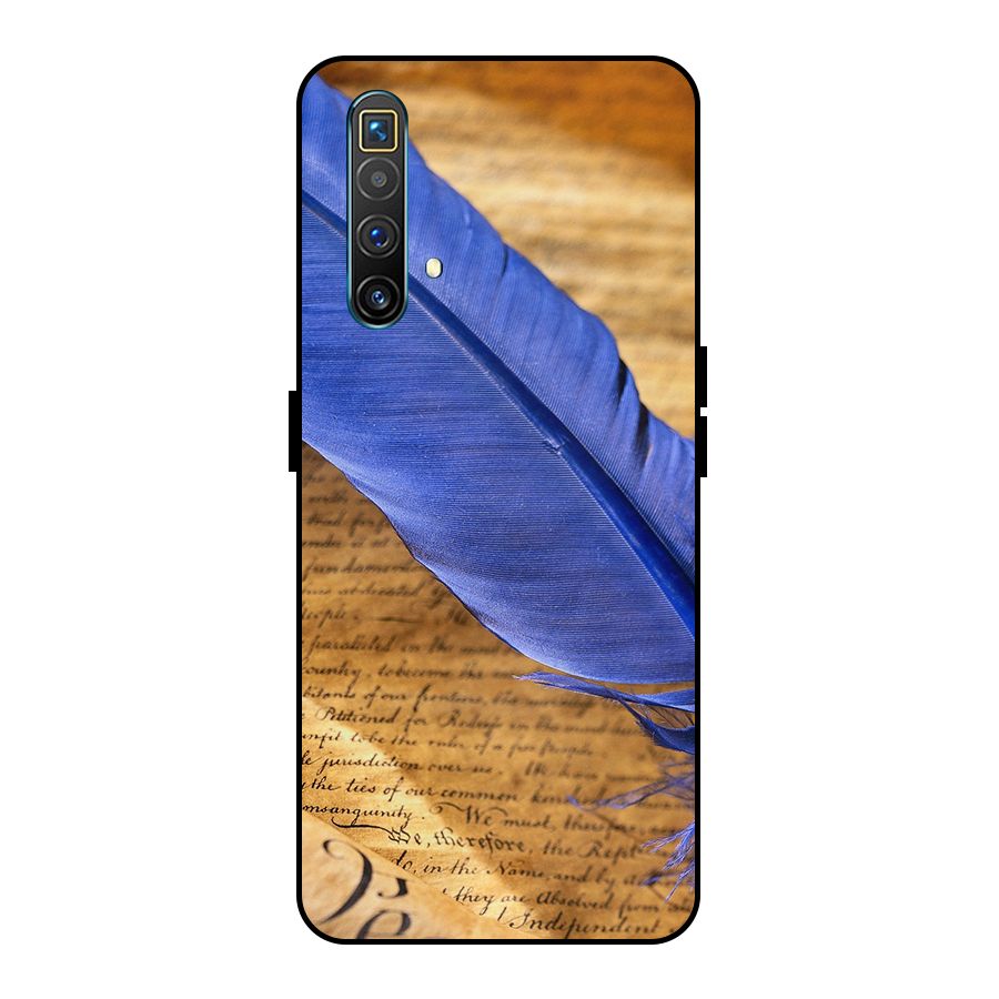 Beautiful Blue Feather Metal Back Case for Realme X3 SuperZoom