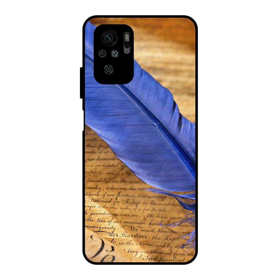 Beautiful Blue Feather Metal Back Case for Redmi Note 10S