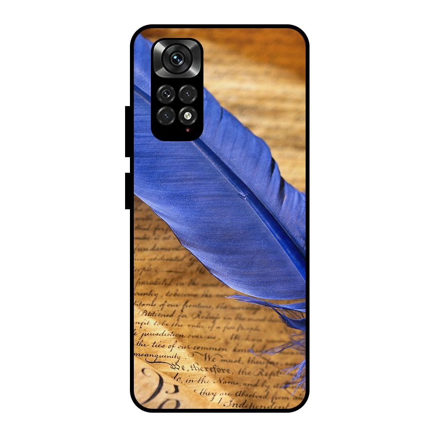 Beautiful Blue Feather Metal Back Case for Redmi Note 11 Pro