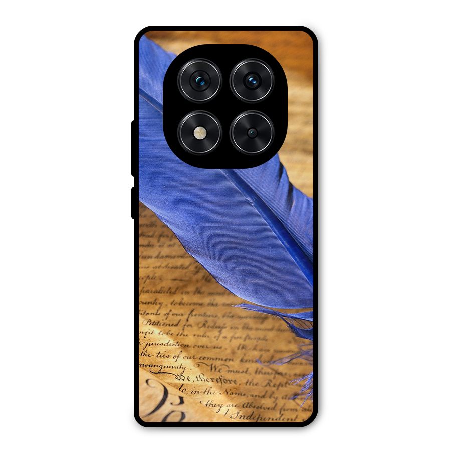 Beautiful Blue Feather Metal Back Case for Redmi Note 14 Pro 5G