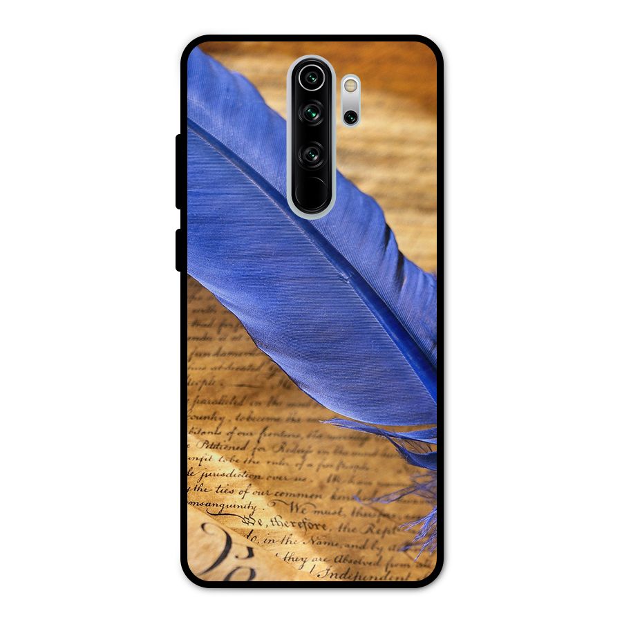 Beautiful Blue Feather Metal Back Case for Redmi Note 8 Pro