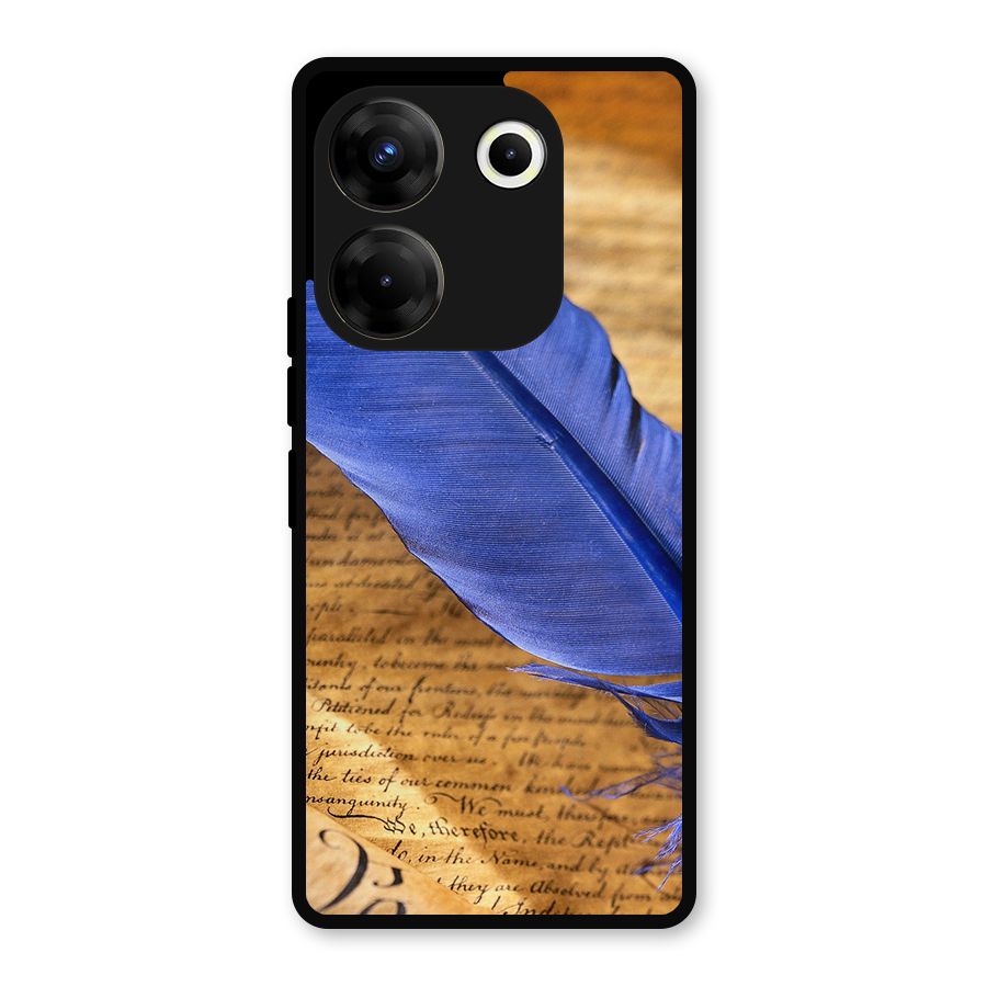 Beautiful Blue Feather Metal Back Case for Tecno Camon 20