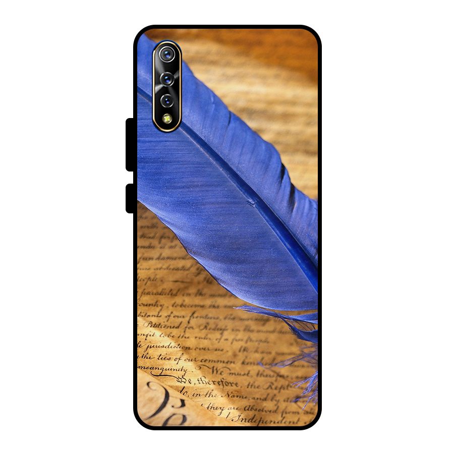 Beautiful Blue Feather Metal Back Case for Vivo S1