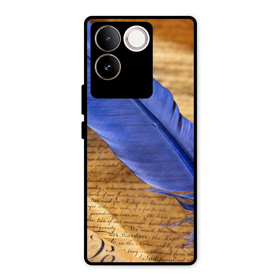 Beautiful Blue Feather Metal Back Case for Vivo T2 Pro