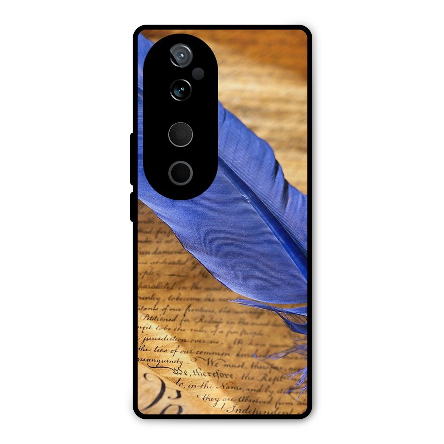 Beautiful Blue Feather Metal Back Case for Vivo T3 Ultra