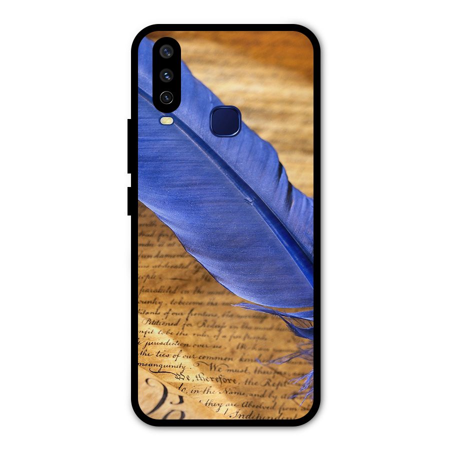 Beautiful Blue Feather Metal Back Case for Vivo V17