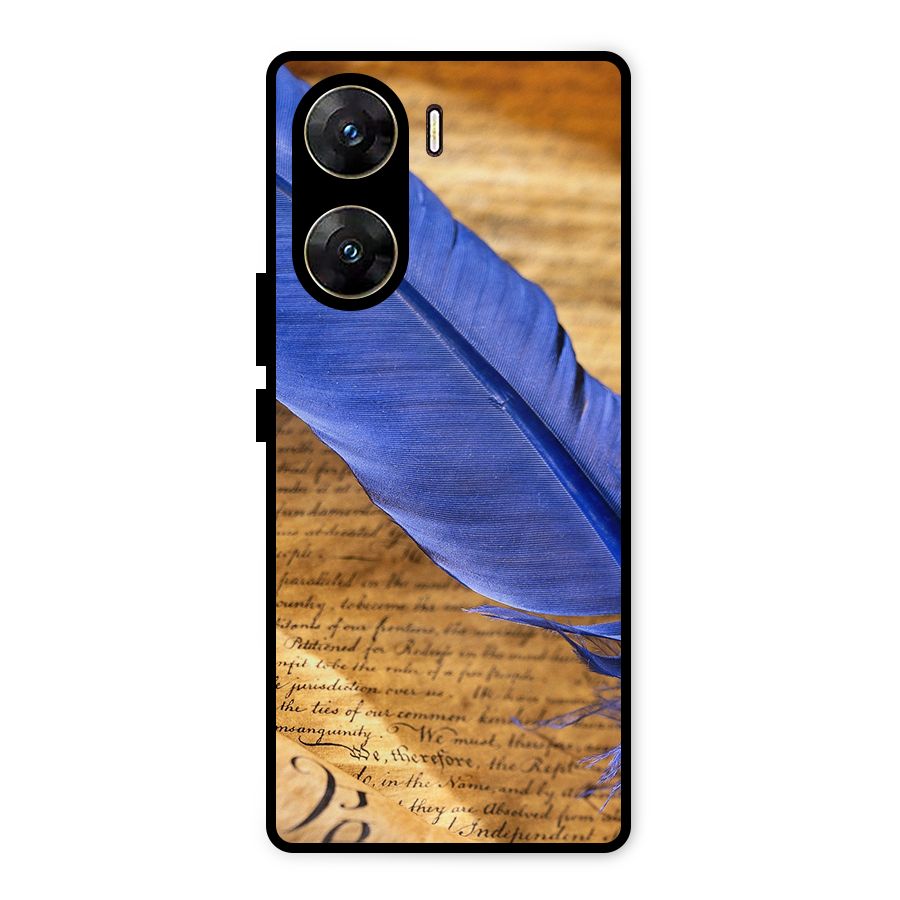 Beautiful Blue Feather Metal Back Case for Vivo V29e