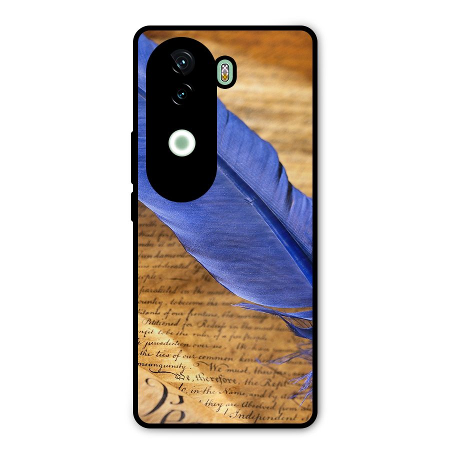 Beautiful Blue Feather Metal Back Case for Vivo V40e