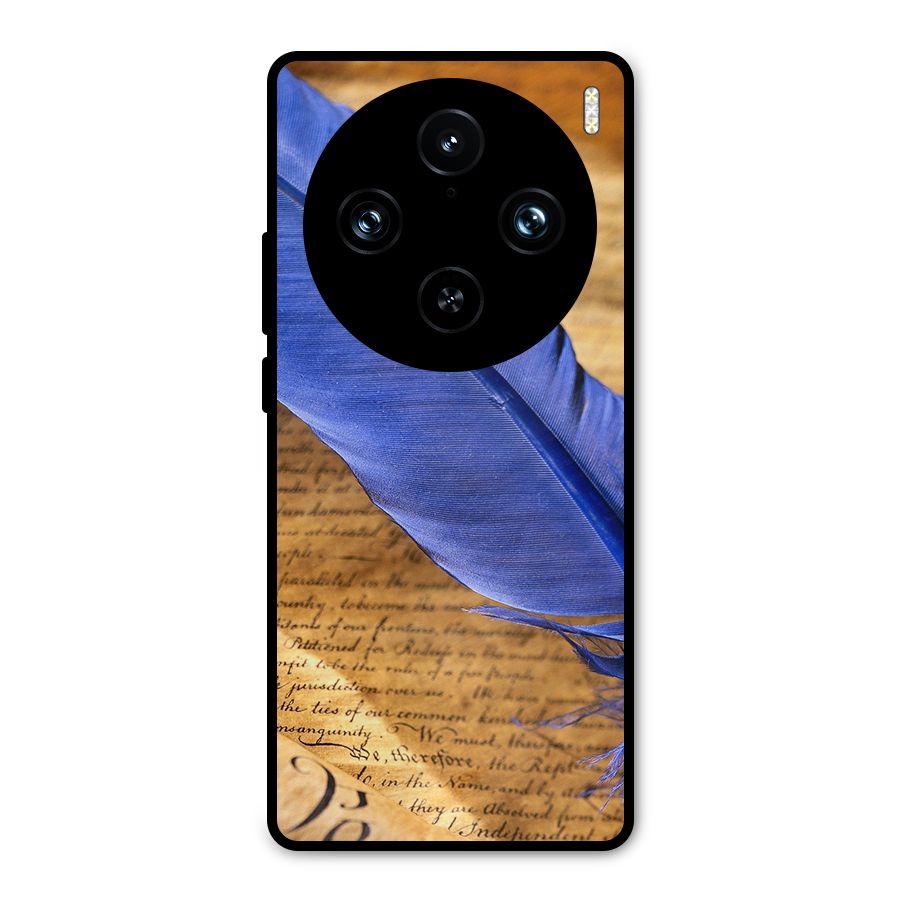 Beautiful Blue Feather Metal Back Case for Vivo X100 Pro