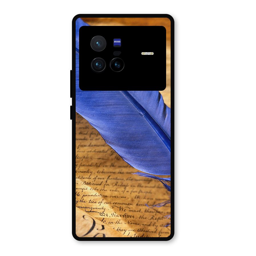Beautiful Blue Feather Metal Back Case for Vivo X80