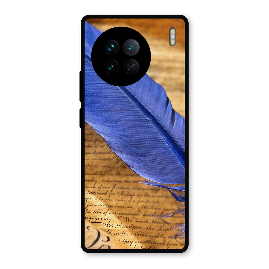 Beautiful Blue Feather Metal Back Case for Vivo X90