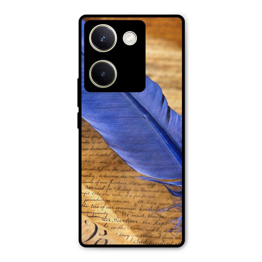 Beautiful Blue Feather Metal Back Case for Vivo Y200 Pro