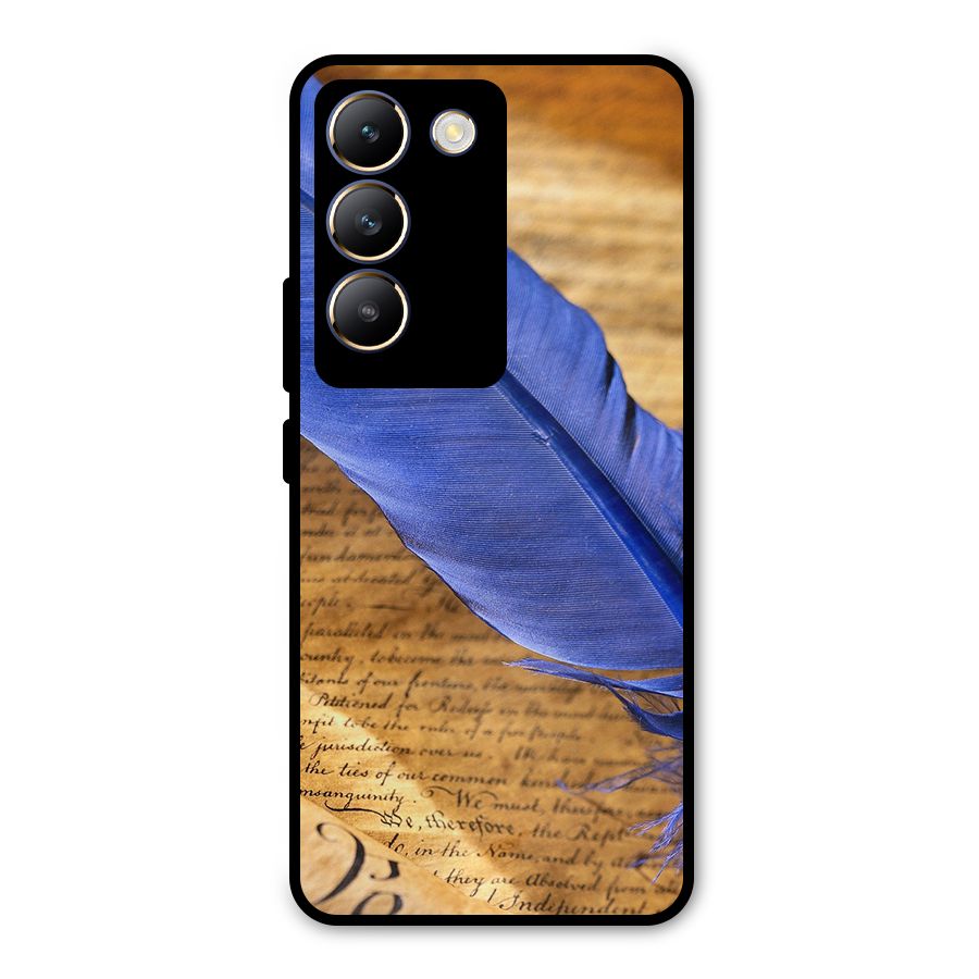 Beautiful Blue Feather Metal Back Case for Vivo Y200e