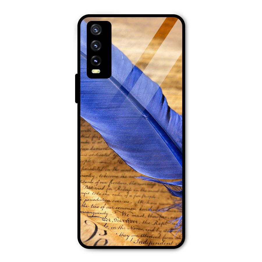 Beautiful Blue Feather Metal Back Case for Vivo Y20g