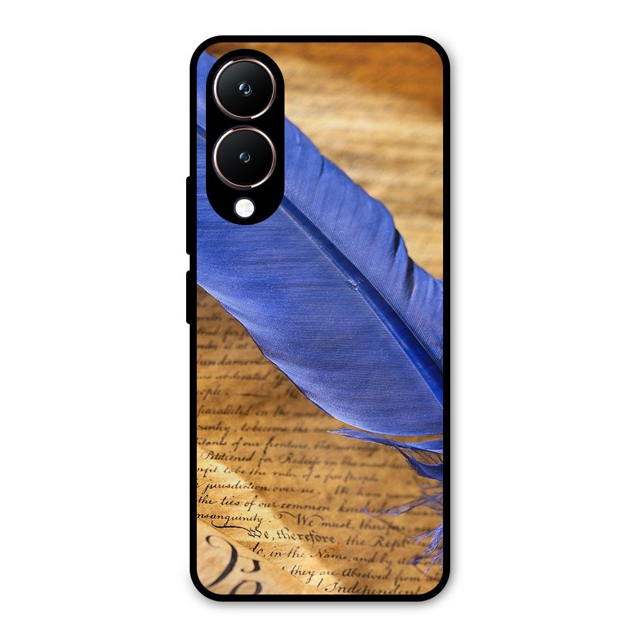 Beautiful Blue Feather Metal Back Case for Vivo Y28