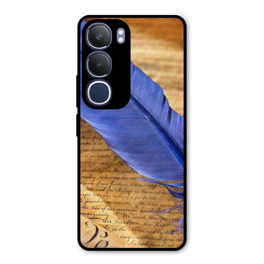 Beautiful Blue Feather Metal Back Case for Vivo Y29