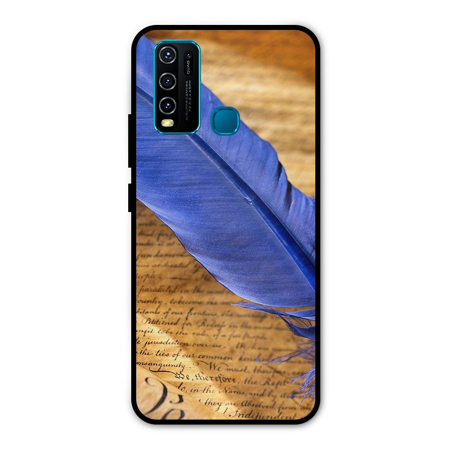 Beautiful Blue Feather Metal Back Case for Vivo Y50